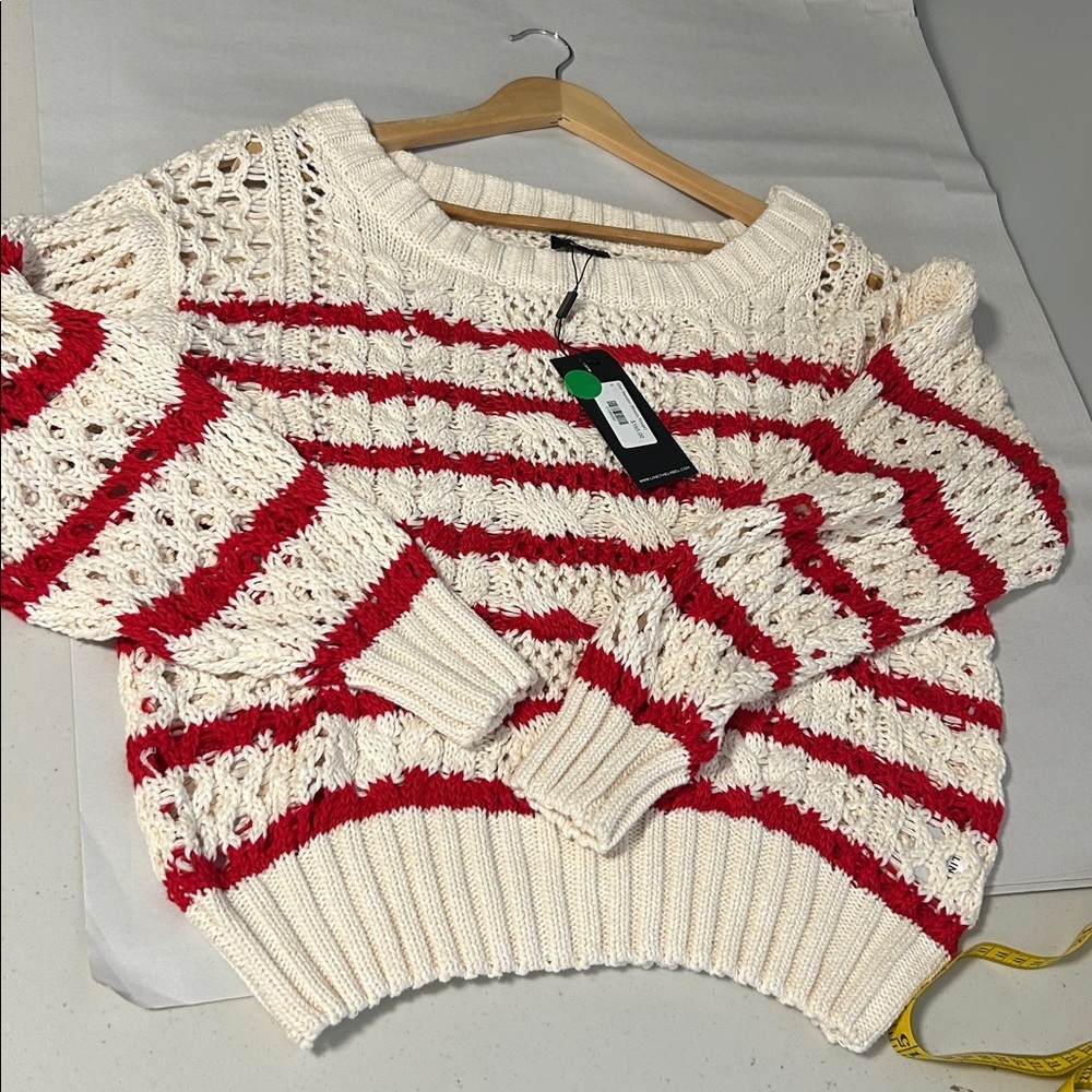 Line The Label Striped Cleo Cable Open Knit Coastal Sweater Small NWT